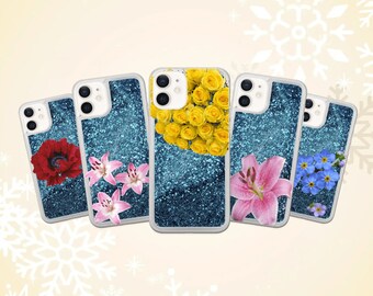 Floral Glitter Phone Case for iPhone – Sparkling Liquid Cover