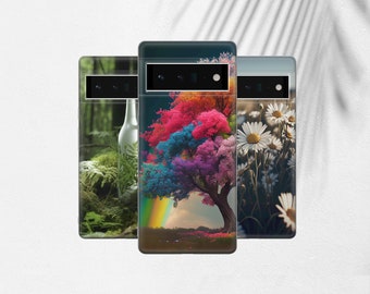 Rainbow Tree Phone Case, Greenery Design, Soft TPU Gel