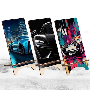 Car Wood Phone Stand, Wheels Holder for iPhone 14 13 12 11 Pro Max, Samsung S23 S22 S21, Pixel 7A Pro 6A