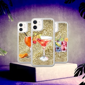 Party Liquid Phone Case, Tequila sunrise Glitter Cover for iPhone 15, 15 Pro, 15 Pro Max, 15 Plus, iPhone 14, 13, 12, 11, SE