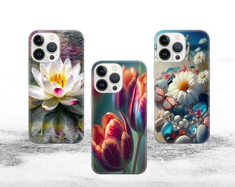 Flowers Phone Case, Fantasy Floral Design, Glossy TPU Gel