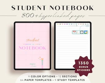 Portrait Digital Student Notebook with Tabs, Digital Paper, Goodnotes Notebook, Notability Notebook, Digital Template, Note Taking Template