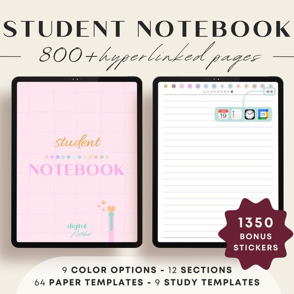 Portrait Digital Student Notebook with Tabs, Digital Paper, Goodnotes Notebook, Notability Notebook, Digital Template, Note Taking Template