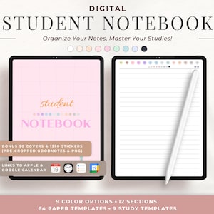 Quaderno digitale per studenti con schede, carta digitale, quaderno Goodnotes, quaderno Notability, modello digitale, modello per prendere appunti