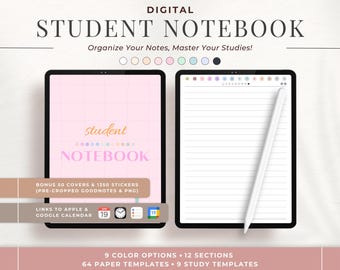Portrait Digital Student Notebook with Tabs, Digital Paper, Goodnotes Notebook, Notability Notebook, Digital Template, Note Taking Template