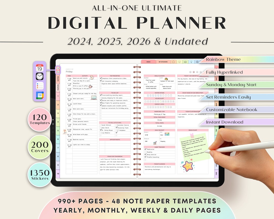 All-in-one Digital Planner 2024 2025 2026, Undated Digital Journal ...