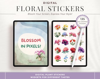 Floral Digital Stickers: 135+ Botanical PNG Stickers for Goodnotes