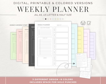 Weekly Planner Template: A4 A5 Letter Sizes, Sunday/Monday Start (Digital Download)