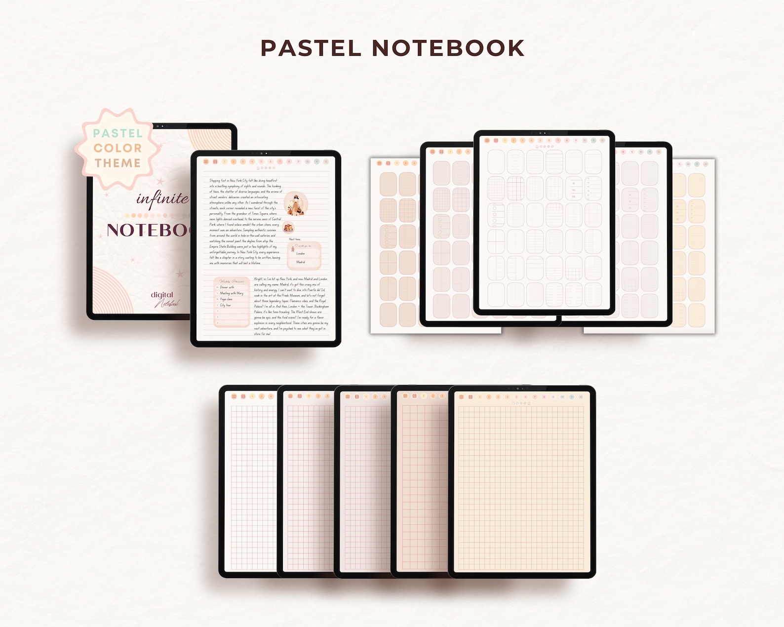 Hyperlinked Digital Notebook Bundle: 5 Color Themes, 36 Paper Styles ...