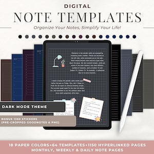 Dark Digital Note Templates: Goodnotes Student Notes (PDF)