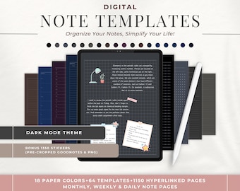 Dark Digital Note Templates: Goodnotes Student Notes (PDF)