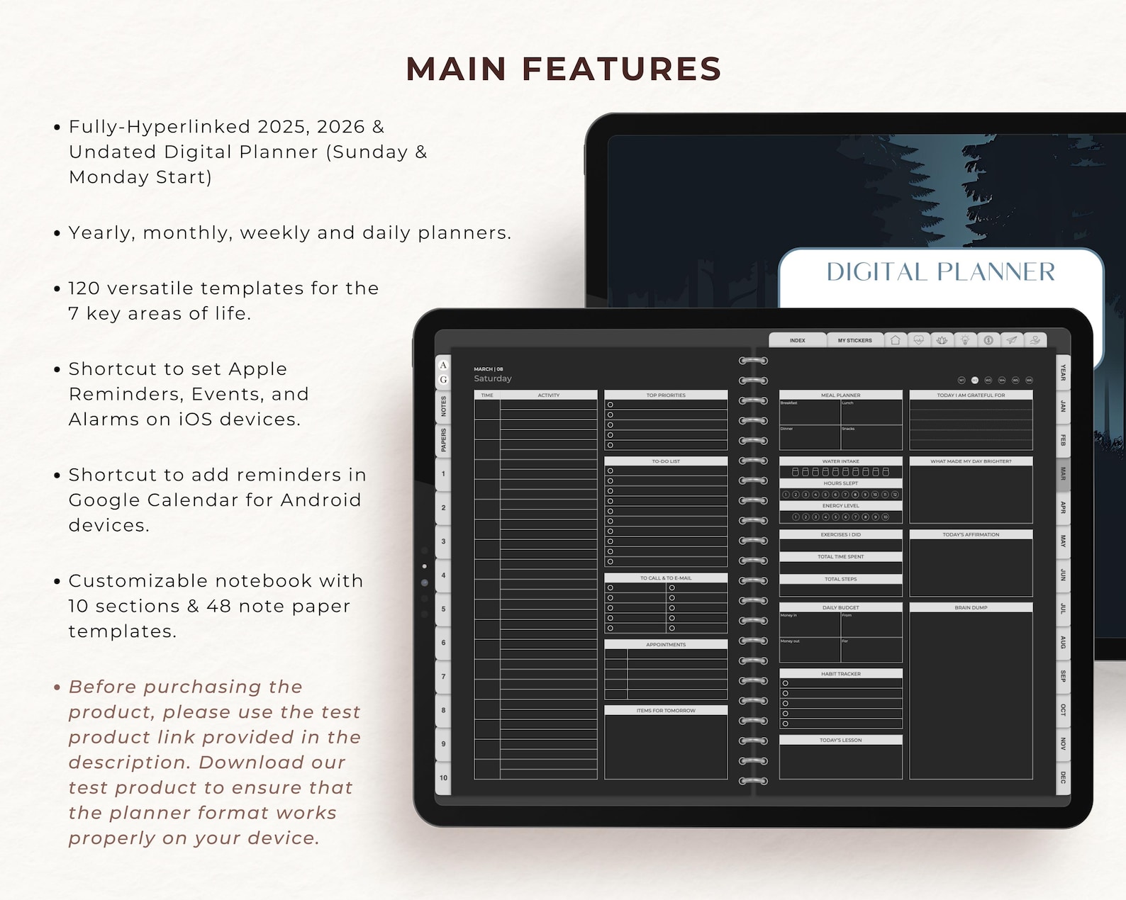 Dark Mode Digital Planner: All-in-one Life Planner, Goodnotes Template ...