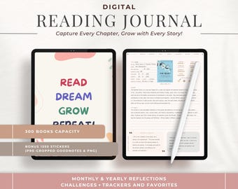 Digital Reading Journal: 240 Books, Trackers & Challenges (PDF)