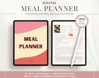 Digital Meal Planner: Weekly Cookbook, Grocery List (iPad, Goodnotes)