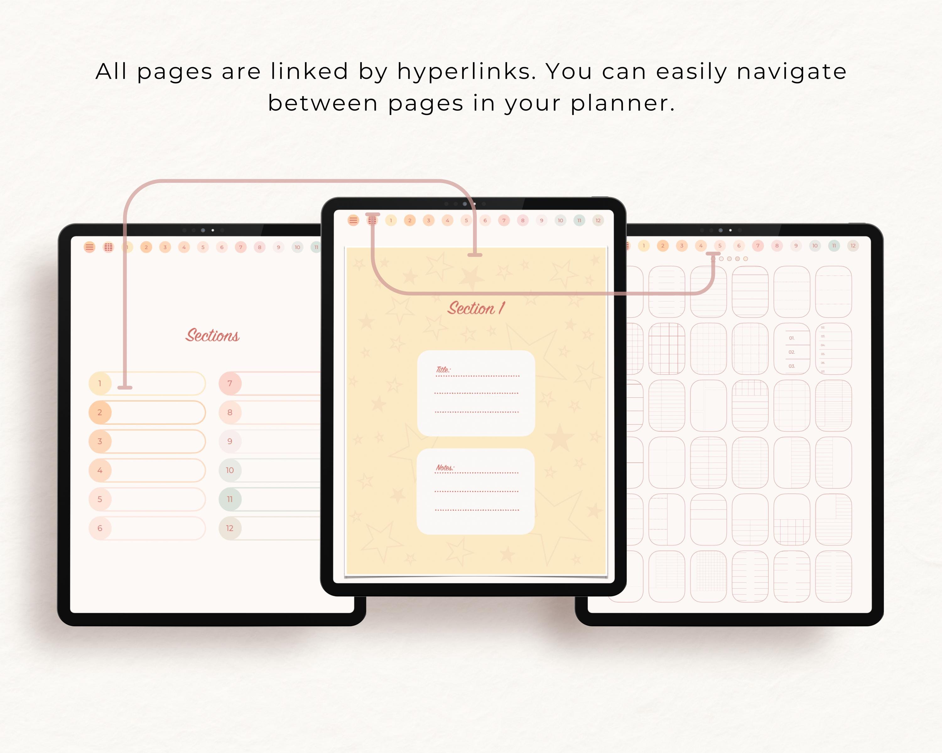 Hyperlinked Digital Notebook Bundle: 5 Color Themes, 36 Paper Styles ...