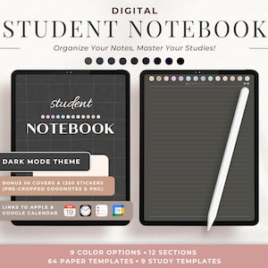 Student Notebook Hyperlinked Dark Mode Academic Notebook Goodnotes Study Note Templates Notability Notebook Digital Journal Cornell Notes