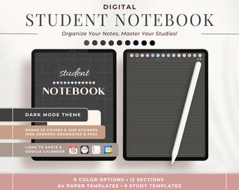 Dark Mode Digital Student Notebook: Hyperlinked Planner (Goodnotes)