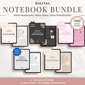 Hyperlinked Digital Notebook Bundle: 5 Color Themes, 36 Paper Styles (PDF)