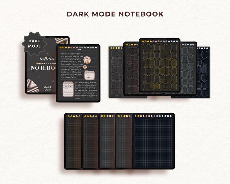 Hyperlinked Digital Notebook Bundle: 5 Color Themes, 36 Paper Styles ...