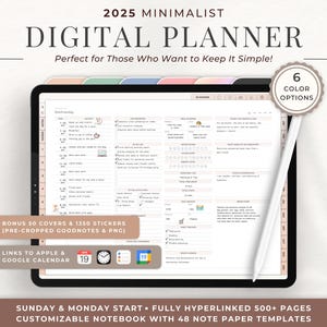 2025 Digital Planner, Landscape Minimalist Digital Planner, 2025 Dated Planner, Daily Weekly Digital Calendar Goodnotes Notability Templates