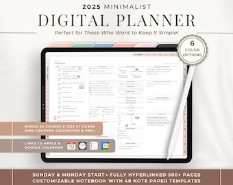 2025 Digital Planner, Landscape Minimalist Digital Planner, 2025 Dated Planner, Daily Weekly Digital Calendar Goodnotes Notability Templates