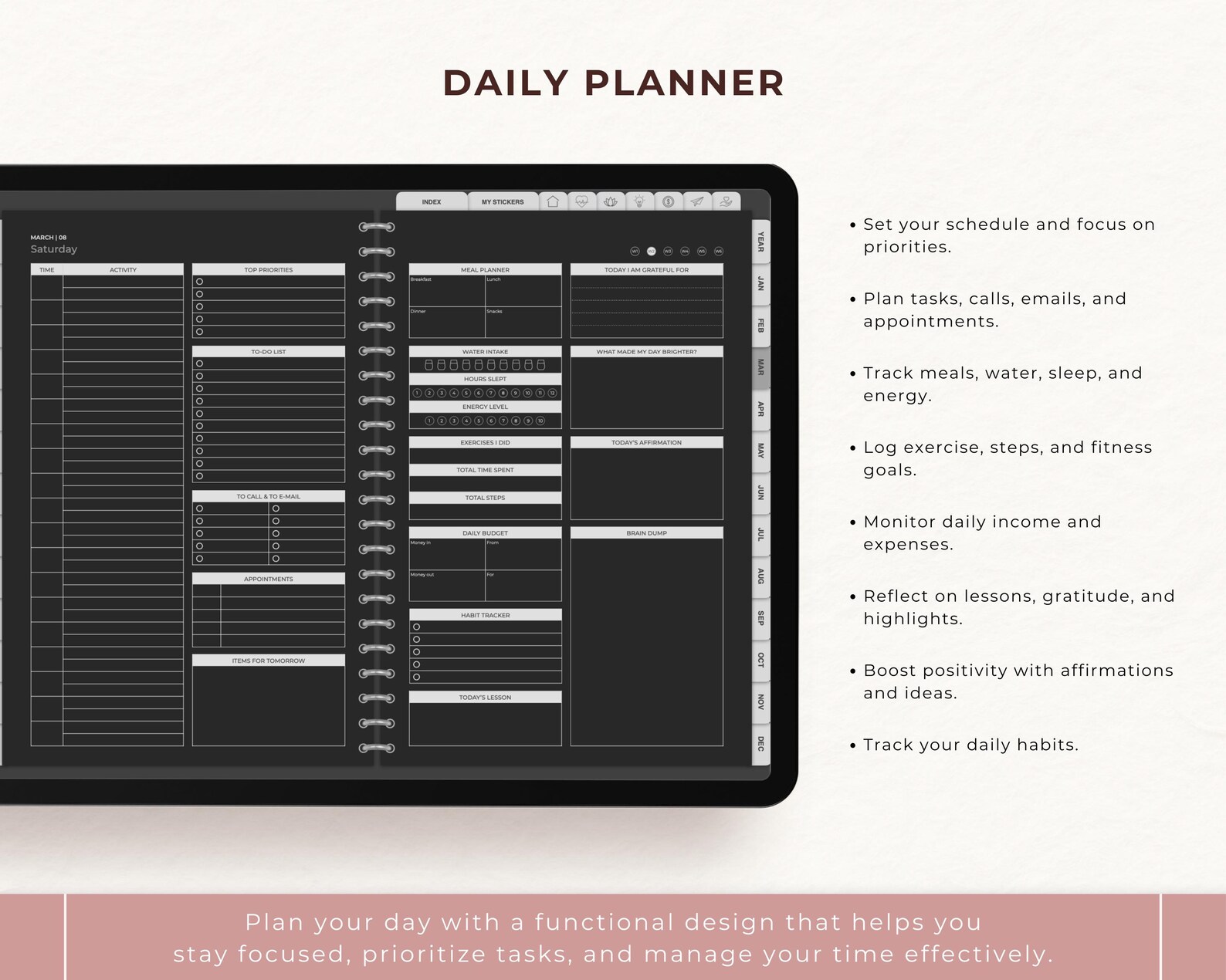 Dark Mode Digital Planner: All-in-one Life Planner, Goodnotes Template ...