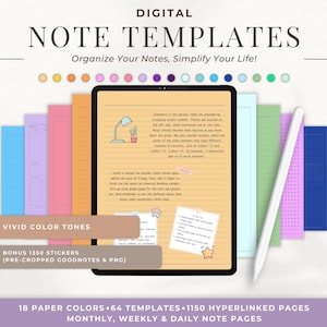 Digitale Notizvorlagen Goodnotes, iPad Notizvorlagen, Digitale Notizbuchseiten, Digitale Cornell Notizen im Hochformat, Vorlagen für Schülernotizen