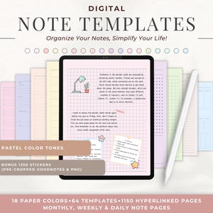 Digitale Notizvorlagen Goodnotes, iPad Notizvorlagen, Digitale Notizbuchseiten, Digitale Cornell Notizen im Hochformat, Vorlagen für Schülernotizen