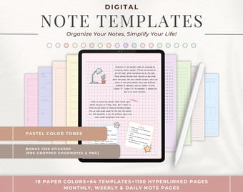 Digital Note Templates: 64 Paper Designs, 18 Pastel Colors (Goodnotes, iPad)