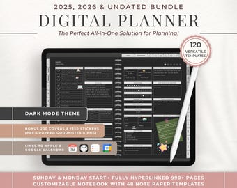 Dark Mode Digital Planner: All-in-One Life Planner, Goodnotes Template