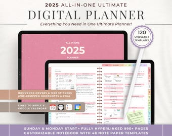 2025 Digital Life Planner: Daily, Weekly, Monthly (Goodnotes & Notability Templates)