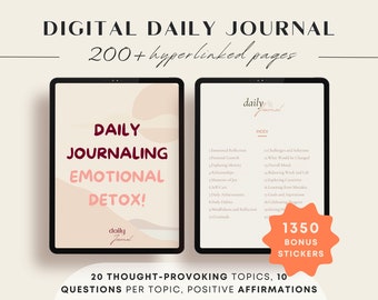 Diario giornaliero con suggerimenti Suggerimenti per l'inserimento nel journal stampabile Diario digitale Diario quotidiano stampabile GoodNotes Diario digitale sulla salute mentale 200