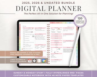 Ultimate All in One Digital Planner 2025 2026 Undated Digital Journal Landscape Daily Weekly Life Planner Goodnotes and Notability Templates