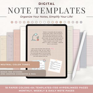 Digitale Notizvorlagen Goodnotes, iPad Notizvorlagen, neutrale Notebook-Seiten, digitale Cornell Notizen im Hochformat, Schülernotizvorlagen