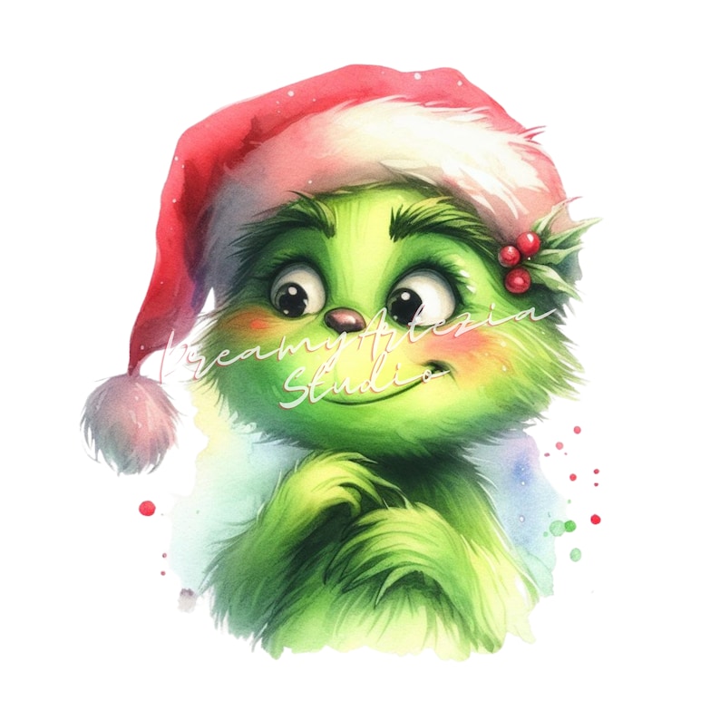 Christmas Grinch Clipart Set, Digital Prints, Watercolor Grinch Clipart