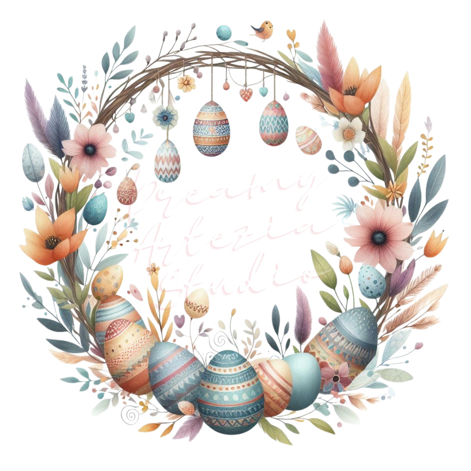 Easter Wreath Clipart Bundle - 24 Watercolor PNG Illustrations, Boho ...