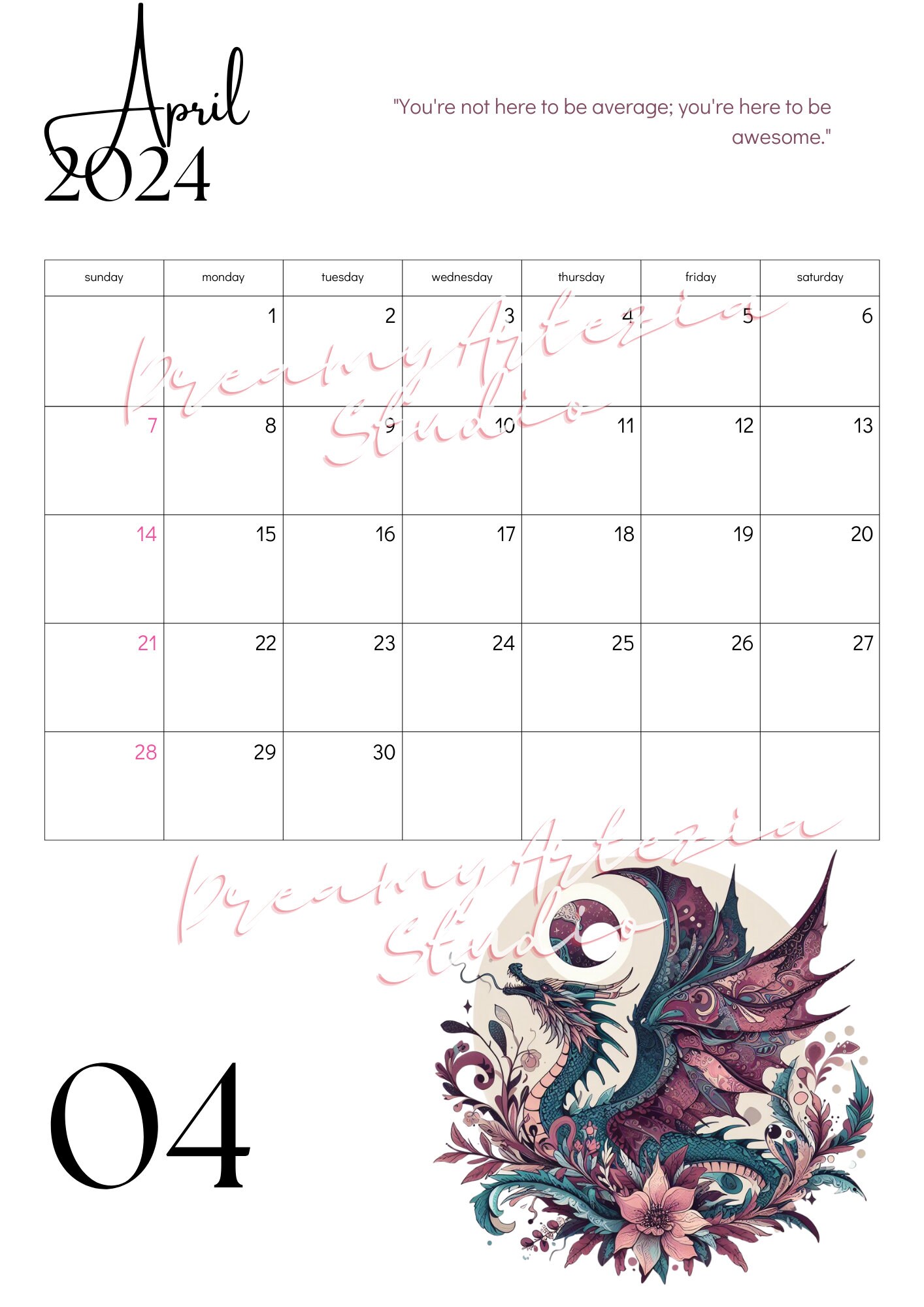 Printable Monthly Calendar 2024 With Notes Section, Beautiful Boho ...