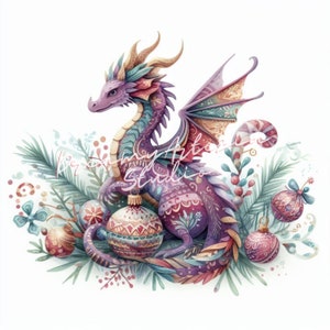 Aquarelle Christmas Dragon Cute Clipart PNG JPG Set, 18 clipart de Noël, utilisation commerciale, aquarelle illustration de Noël, Nouvel An 2024