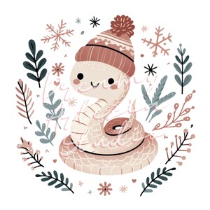 Clipart caprichoso de cobras de inverno - ilustrações fofas de desenho animado estilo Boho, 20 PNGs