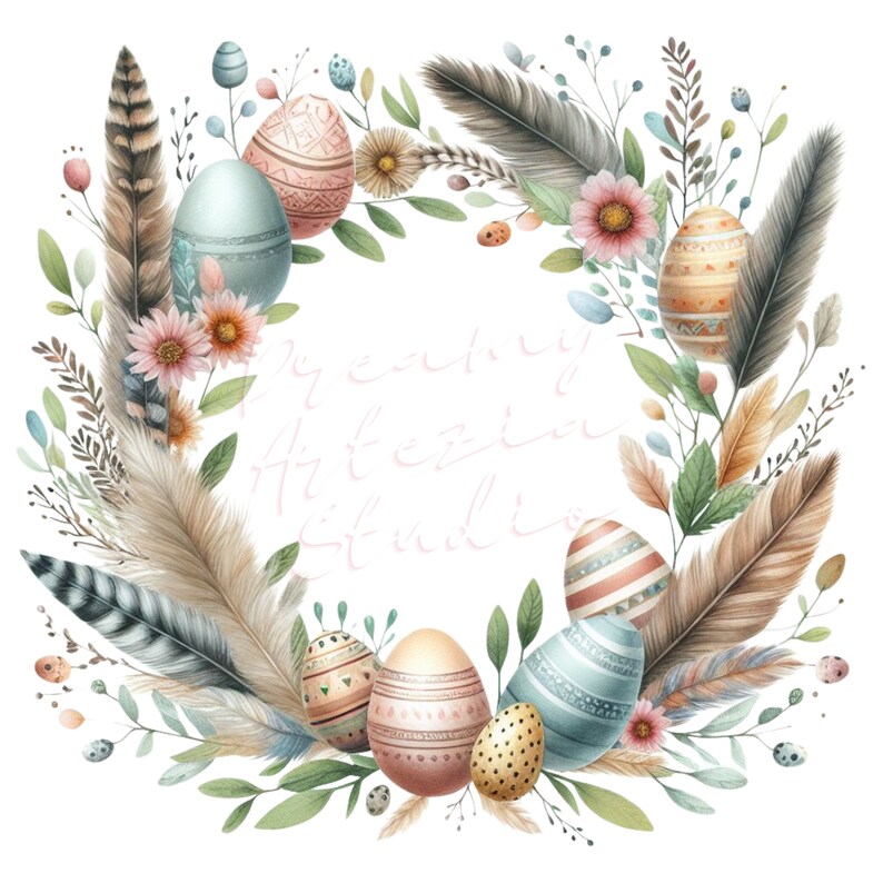 Easter Wreath Clipart Bundle - 24 Watercolor PNG Illustrations, Boho ...