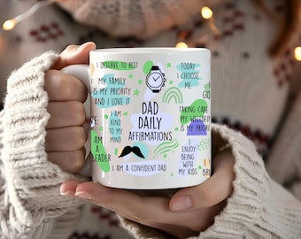 Taza con afirmaciones diarias para papá / Regalo inspirador positivo para papás / Taza de café motivacional para el Día del Padre / Taza con afirmaciones inspiradoras para papá