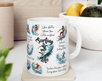 Surfing Life Kaffeetasse: Aquarell Surfbrett Kunst, Ocean Lover Geschenk