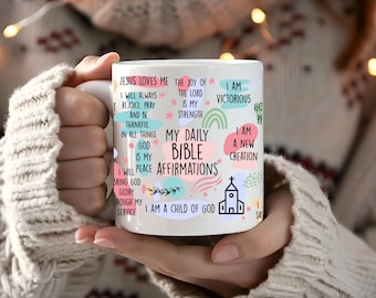 Taza con afirmaciones bíblicas diarias / Taza de café cristiana / Taza con versículos inspiradores / Ánimo basado en la fe / Regalo religioso para creyentes