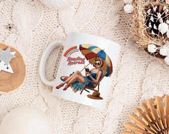 Reading Retreat Mug | Vintage Book Lover Coffee Cup | Cozy Beach Read Mug | Summer Reading Gift | Retro Reader Aesthetic | Bookish Coffee