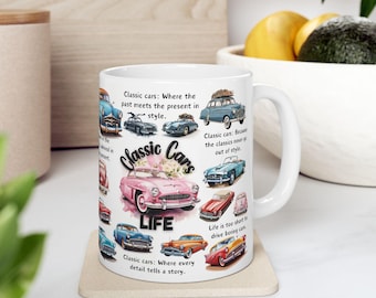 Mok vintage auto: retro autokunst, cadeau klassieke autoliefhebber