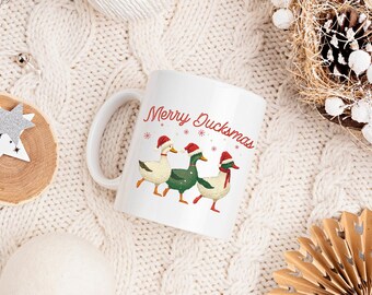 Merry Ducksmas-mok: keramische koffiekop met grappige kersteend