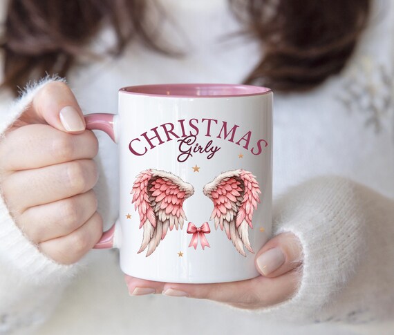 Christmas Girly Angel Wings Mug Pink Holiday Coffee Cup 11oz