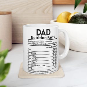 Tazza con informazioni nutrizionali per papà: divertente tazza da caffè per la festa del papà