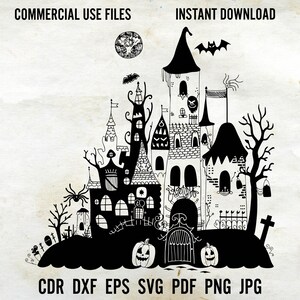 Halloween scene Svg, Haunted House Halloween SVG, Halloween Silhouettes, Scary graveyard Svg, Haunted house Svg, Clipart, Png - Dxf - Eps