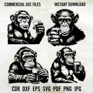 Monkey SVG, Beer SVG Bundle, Png, Funny Monkey Clipart, Hand Drawn Cool Monkey Vector Illustration, SVG Files For Laser Files